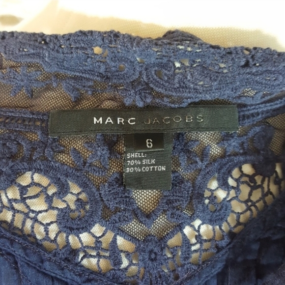 Marc Jacobs | Sheer Navy Silk Lace Pleated Blouse - Picture 7 of 7